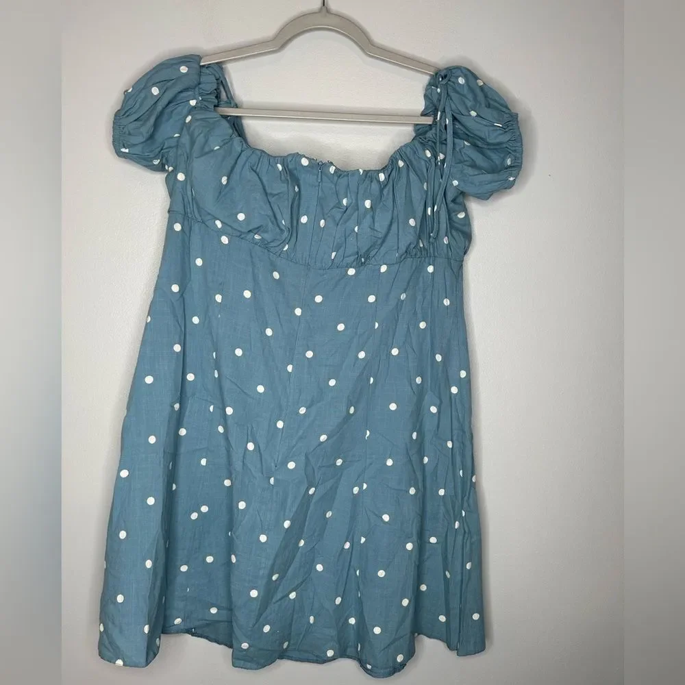 ASOS Off The Shoulder Puff Sleeve Polka Dot Dress - Picture 5 of 5